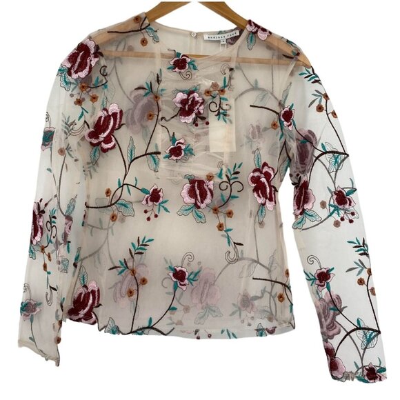 Anthropologie Endless Rose Floral Embroidered Blouse & Nude Camisole Top Set Sma - Picture 3 of 7